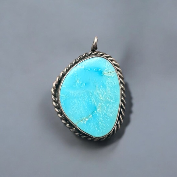 Vintage Turquoise Pendant Sterling Silver